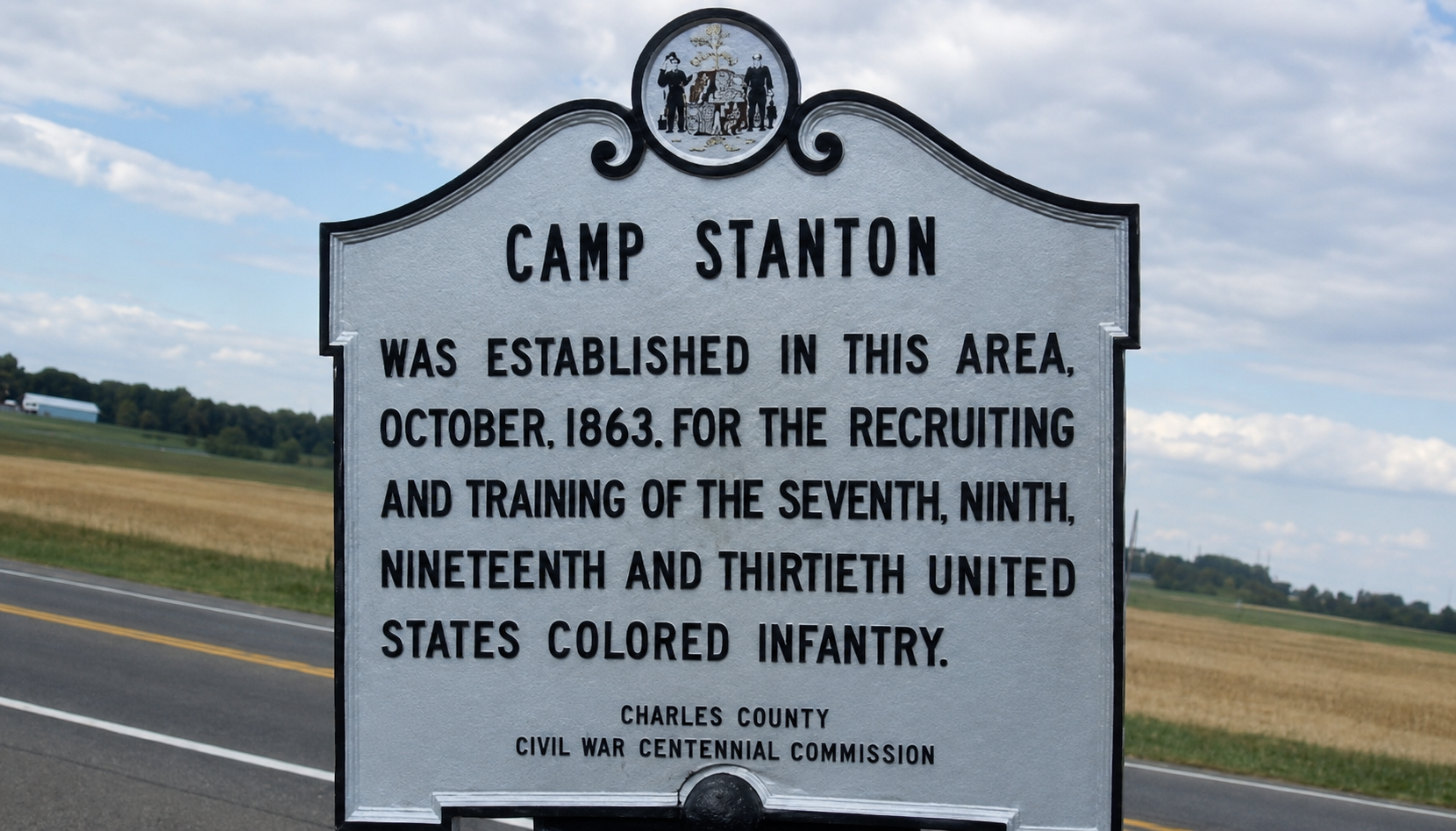 Historic Camp Stanton marker commemorating the training site of United States Colored Infantry regiments during the Civil War.