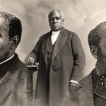 Collage featuring portraits of AME Bishop James A. Handy, AME Bishop Alexander Walker Wayman, and W. E. Matthews.