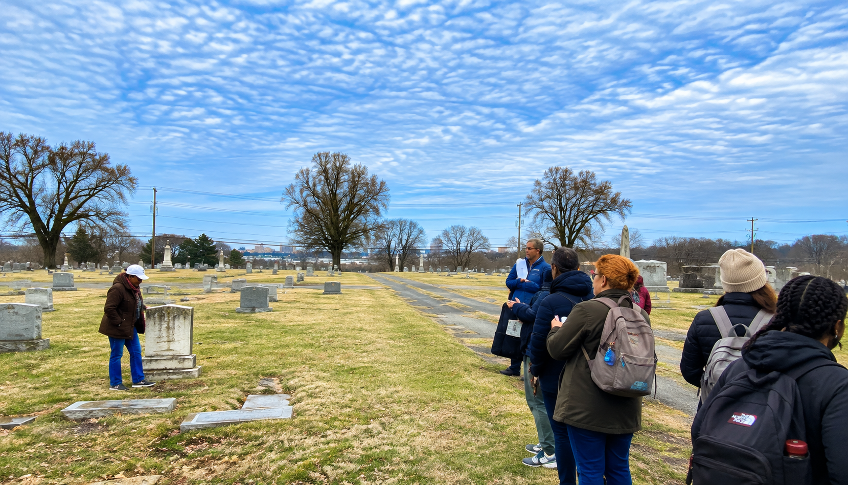 Coppin State, Johns Hopkins, and Morgan State students touring Mt. Auburn Cemetery as part of a collaborative study of Baltimore’s historic Black cemeteries.